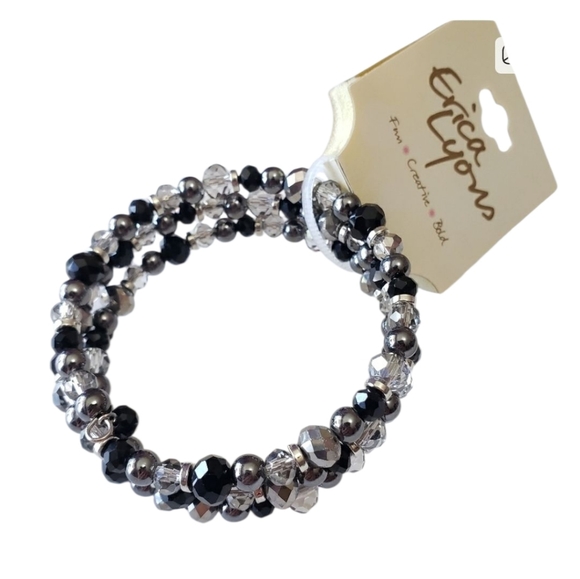 Silver and black chrystal memory wire wrap bracelet - Picture 2 of 7